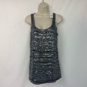NWT New York & C Tank Top S Striped Sequin Grey